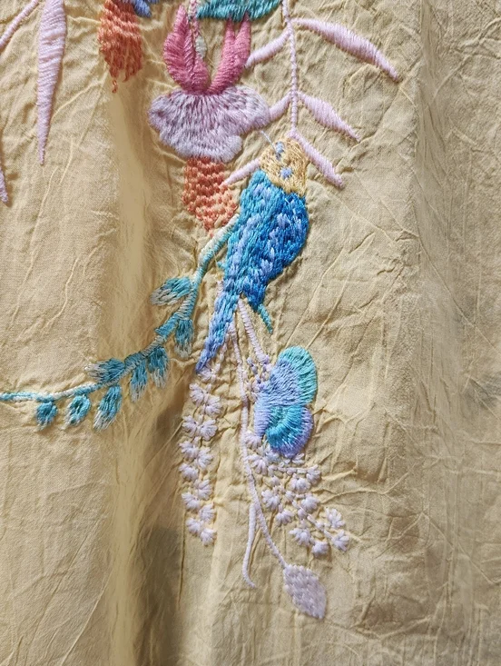 Johhny Was NWOT Embroidered Yellow Tie-Neck Top Sz XL - Picture 8 of 9